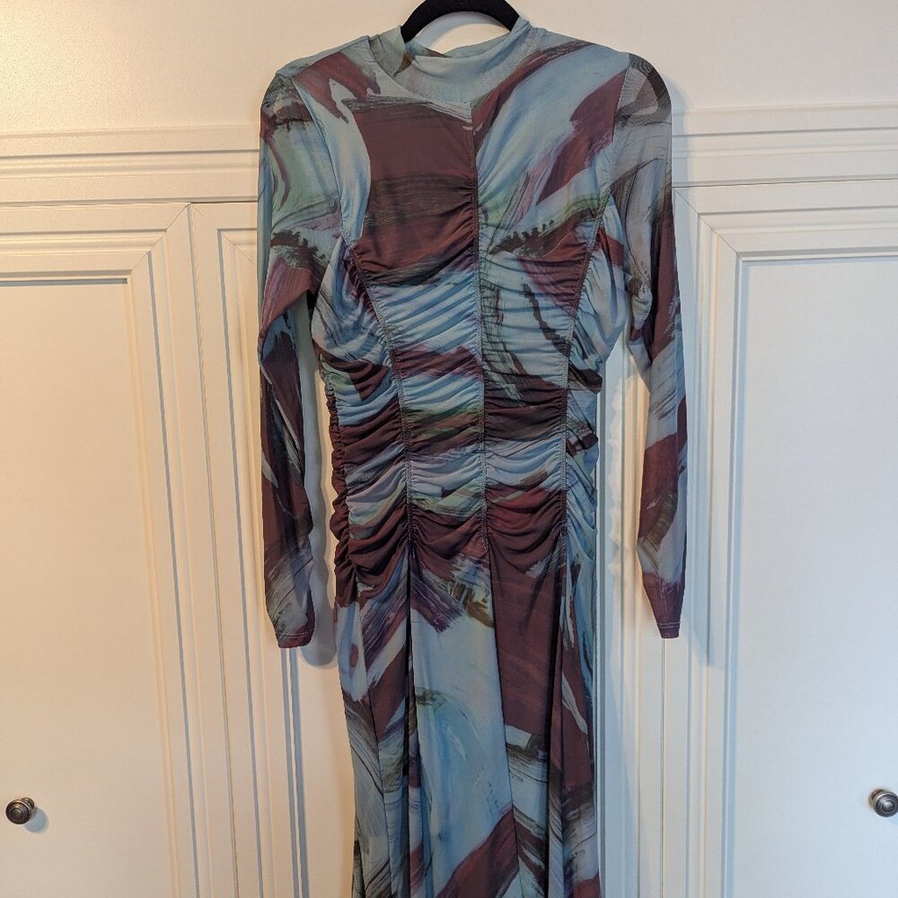 By Anthropologie Long-Sleeve Printed Mesh Midi Dress